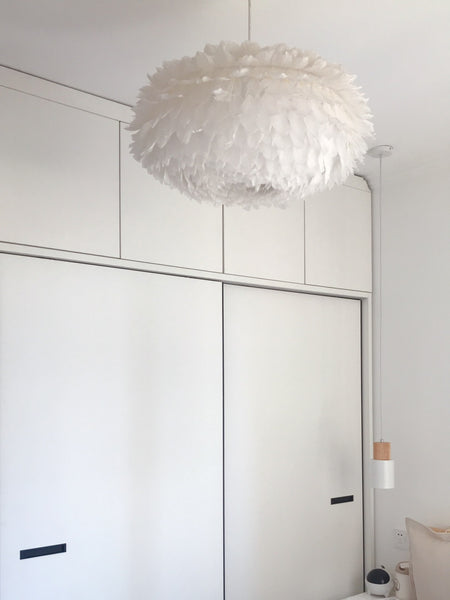 DIY feather lamp in bedroom